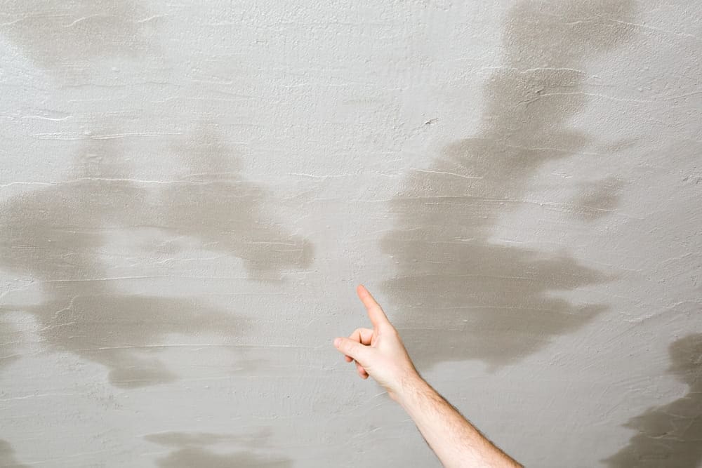 Pointing out signs of water damage in drywall